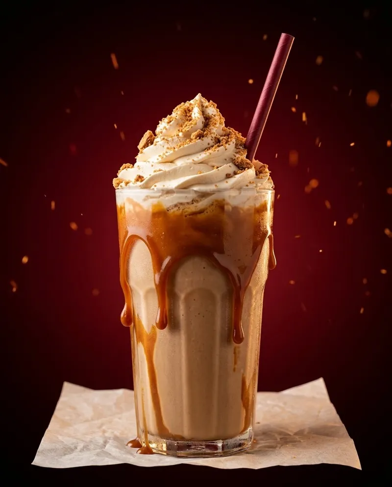 Milkshake de doce de leite com calda de caramelo