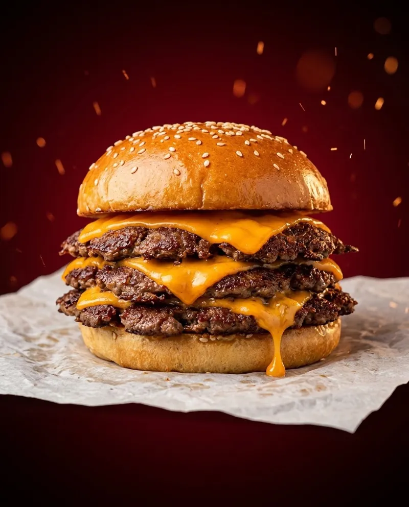 Smash burger triplo com três fatias de cheddar